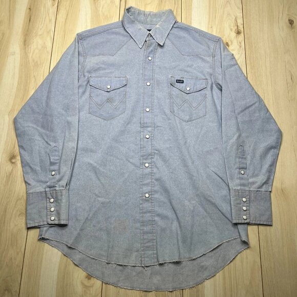 Wrangler Mens Light Blue Long Sleeve Regular Fir Button Up Shirt Size 16 1/2 - Picture 1 of 14